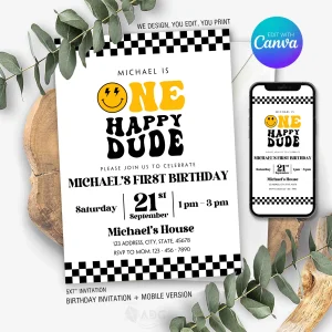 One Dude Birthday Invitation