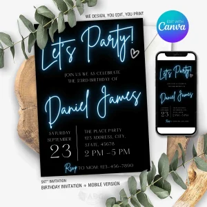 Neon Let's Party Invitation