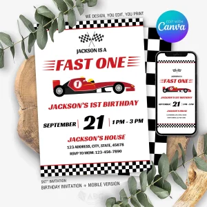 Fast One Birthday Invitation