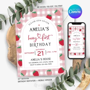 Strawberry Birthday Invitation