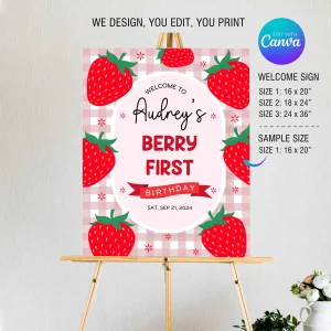 Berry First Birthday Welcome Sign